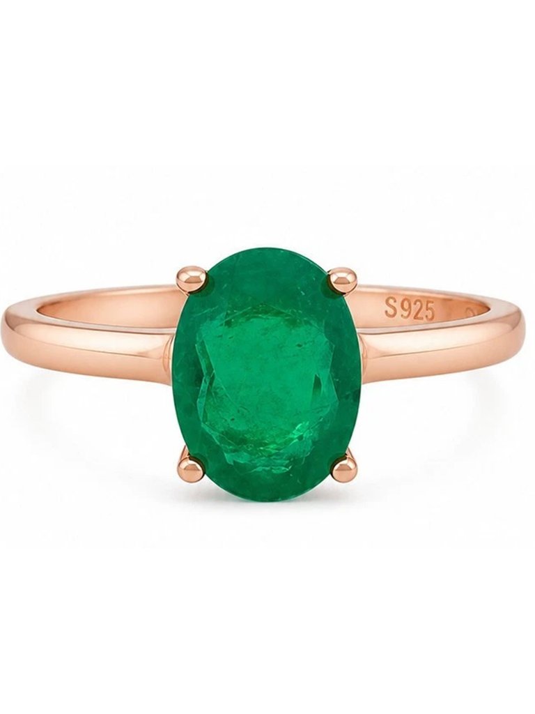 Genuine 1.25 Cts Emerald Solitaire Ring 14k Rose Gold Plated (.925)